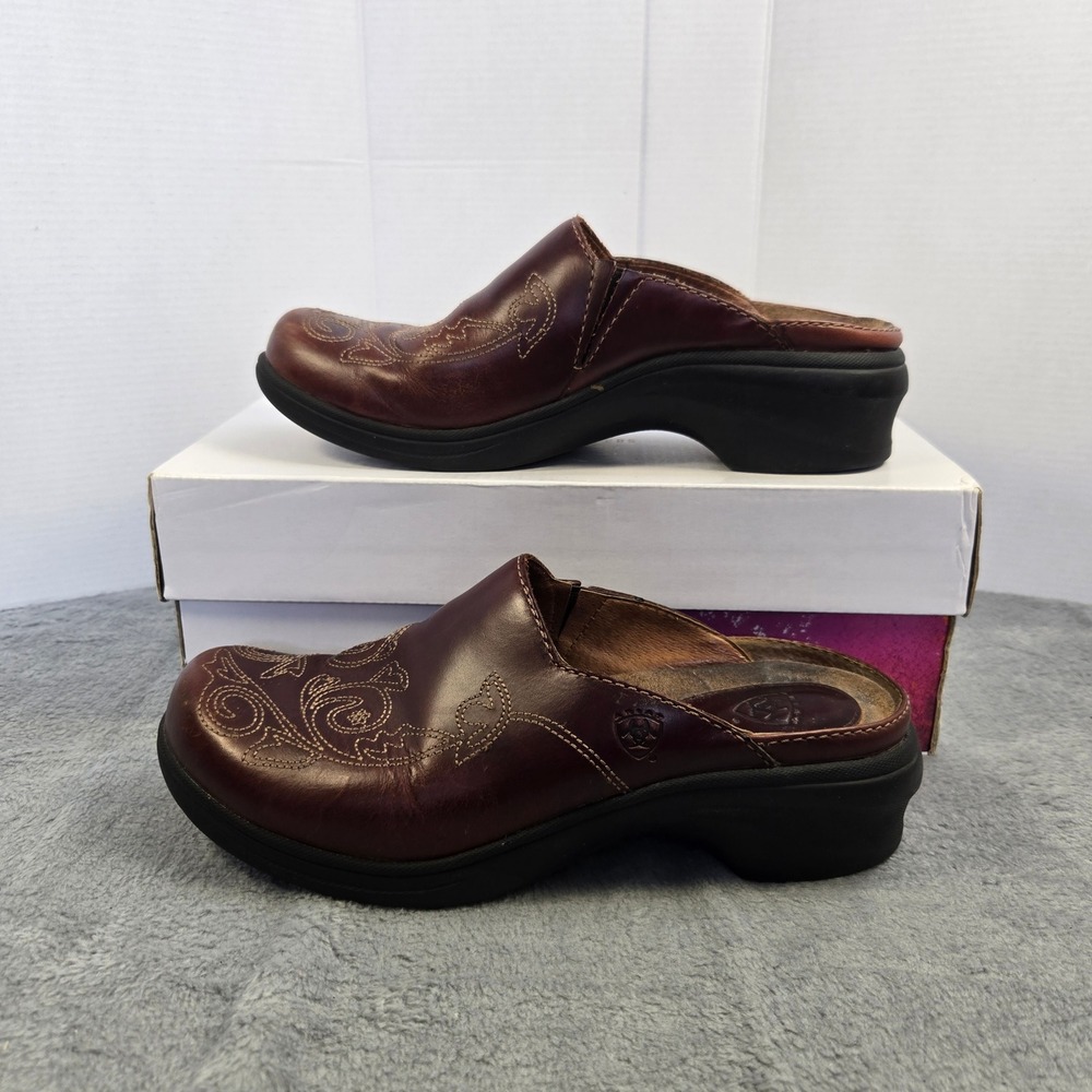 Ariat Savannah Cogniac Womens Brown Leather Western Mules Clogs Size 8B 21426
